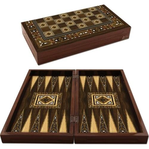 Mosaic Antique Backgammon Set Orient Luxury Wooden Folding Massive Chess Checkers Draughts Turkish Ottoman Solid Wood Board Game