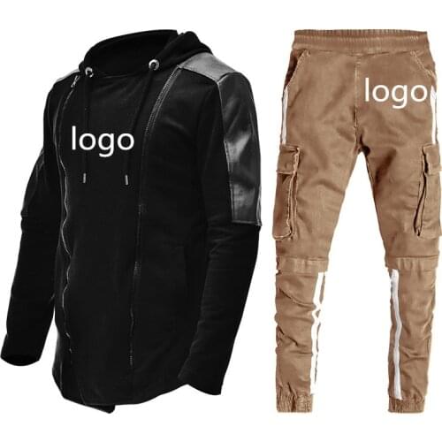 Spring Autumn Mens pullover Can Custom LOGO Printing Casual High Quality cotton wool Mens hoodie + pants two-piece suit