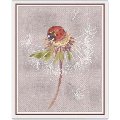 Moments of the Summer - Ladybug cross stitch kit plant animal design 14ct 11ct linen flaxen canvas embroidery DIY needlework