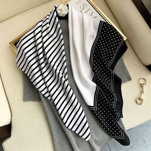 New 2021 Fashion Neck Scarf For Women Shawl stripe Silk Satin Hair Scarfs Female Square Headband Bandana Head Scarves Ladies