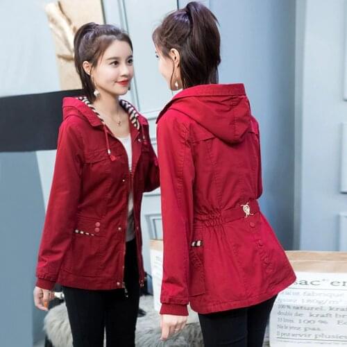 New womens windbreaker short coat 2021 autumn short jacket fashion waist slim large size hoodies coat spring jacket female W917