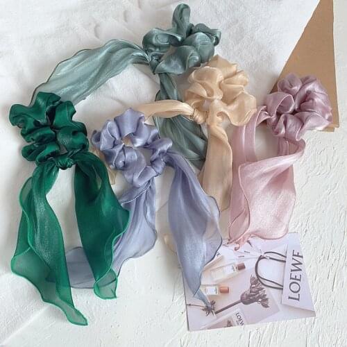 Pure Color Satin Silk Bow Hair Scrunchies Hair Ties Korean Rope Rubber Bands Ponytail Holder Girls Hair Accessories For Women