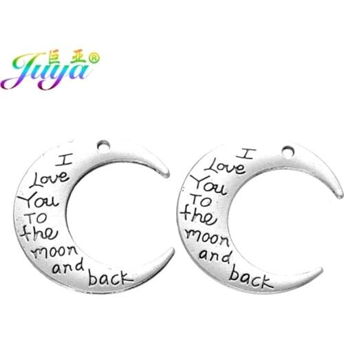 Juya 6pcs/lot Antique Silver Color Love You To The Moon And Back Letter Moon Shape Charms For Handmade Fashion Jewelry Making