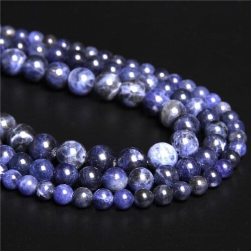 Blue Round Loose Spacer Beads Natural Stone Beads For Jewelry Making DIY Bracelet Earrings Accessories 15.5'' 4/6/8/10/12mm