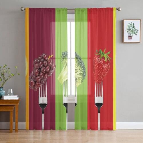 Tulle Curtains for Living Room Fork Fruit Vegetable Bedroom Study Window Sheer Curtains Kitchen Balcony Interior Voile Curtains