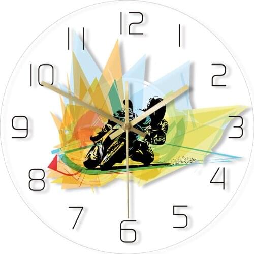 Motorcycle Extreme Race Sport Wall Clock Rider Racing With LED Illumination 12" Hanging Timepiece Garage Decor Reloj De Pared