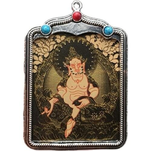 Tibetan retro Tibetan silver inlaid with Thangka yellow God of wealth signboard Nepal national Pendant
