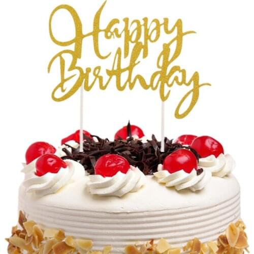 Happy Birthday Decoration Cake Topper Glitter Paper Wedding Anniversary Party Cupcake Baking Tools DIY Decor Baby shower Kids