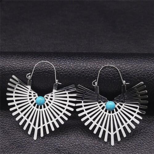 Stainless Steel Stone India Bohemia Flower Circle Earrings for Women Silver Color Hoop Earings Jewelry pendientes acero E9207S04