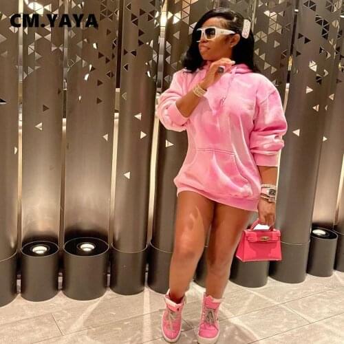 CM.YAYA Women Sweatshirts Tie Dye Hoodie Long Sleeves Long Hoodies Casual Pocket Clothes Autumn 2021