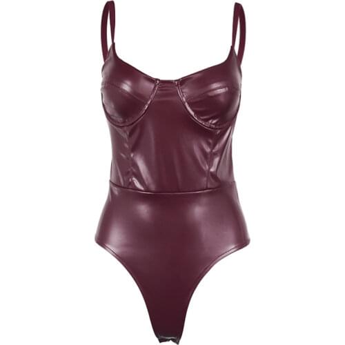Quanss Summer Pu Leather Underwire Push Up Bodysuit Women 2021 Fashion Streetwear One Piece Body Top Club Sexy Outfits