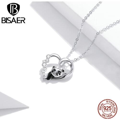 Authentic 925 Sterling Silver Clear CZ Baby Panda Pendant Necklace for Women Box Chain Necklace ECN453