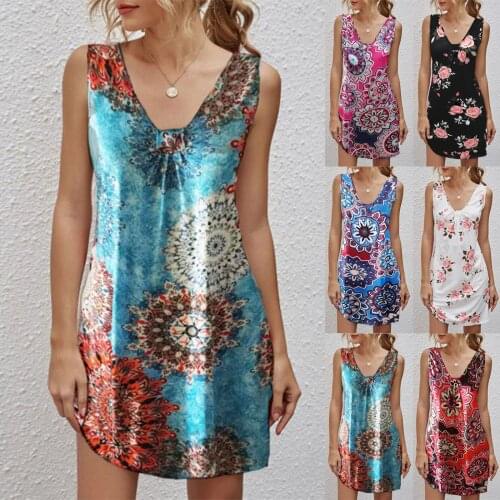 Womens Dress Summer Fashion Sexy Printed V-neck Sling Sleeveless Dress High Quality Multi-Size dress new платье летнее 50