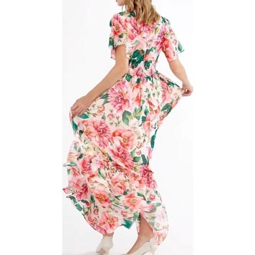 Half Flare Sleeve Floor-Length Elegant party dress 2020 spring and summer Womens Flower print Cascading Ruffle beach dress