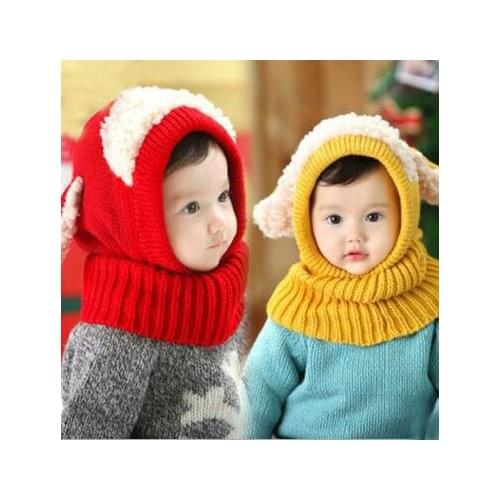 Winter Baby Hat with Scarf Crochet Knitted Cap Kids Boys Girls Hooded Scarf Earflap Cap Warm Shawl