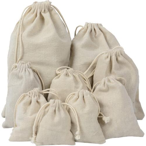 10pcs/lot Multi Size Reusable Cotton Drawstring Gift Bag Wedding Christmas Use Sachet Storage Charms Jewelry Packaging Linen Bag