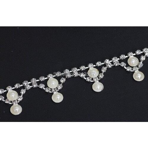 10yard Craft Beaded Rhinestones Pearl Trimming Banding Crystal Chain Sewing on Trim Lace Ribbon Trim for Wedding Dress 20mm T544