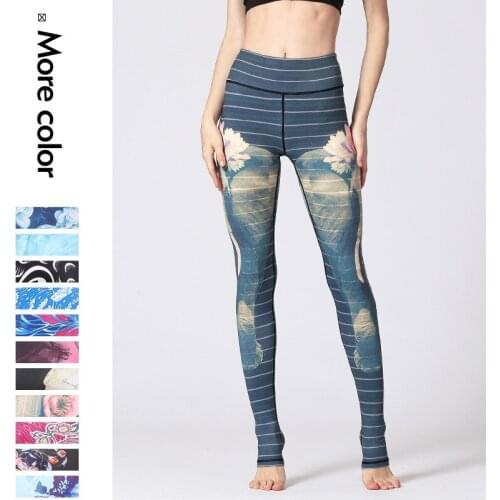 2018 Flower Printed High Waist Yoga Legging Sports Pant Women Tight Fitness Pants Slim Running Leggings Sport Trousers Female