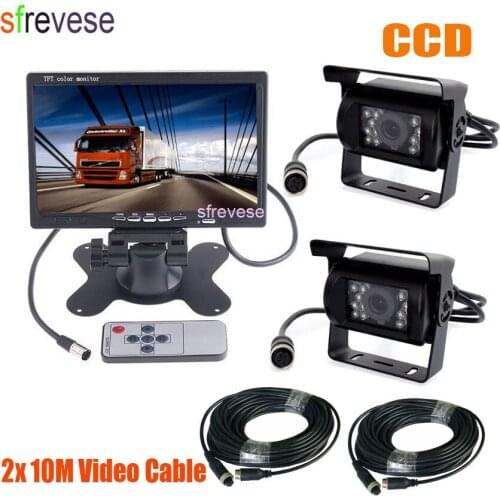 7" LCD Monitor Caravan Rear View Kit + 2 x 18 IR Night Vision CCD Reversing Camera 4Pin Waterproof For Bus Truck Motorhome