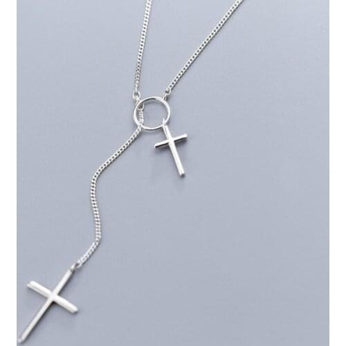 925 Sterling Silver Cross Y Shape Necklace A2760
