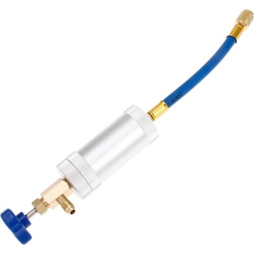Car A/C AC Oil Dye Oz Injection Tool 1/4" SAE 134a 2 Oz Oil Injector R134A R12 R22 Air-conditioning Installation Car Accessories