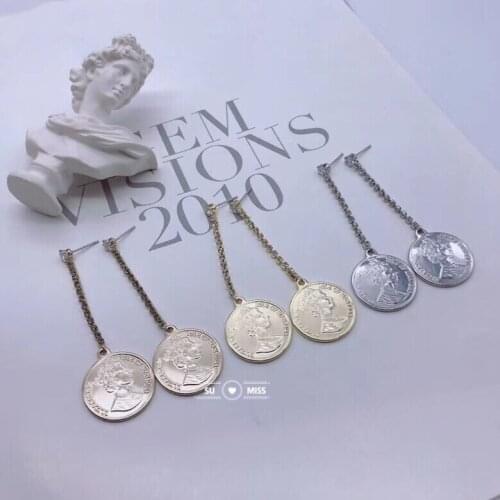 Free Ship Vintage Medusa Trendy Zinc Alloy Coin Portrait Pendant Drop Dangle Earrings Charms Gold Ethnic Women Brincos Oorbellen