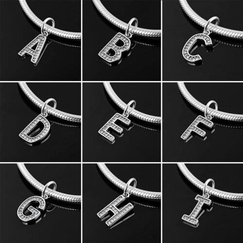 High quality Crystal CZ beads Letter A to Z 925 Sterling Silver Charms fit Original europeu Bracelet Necklace Jewelry making
