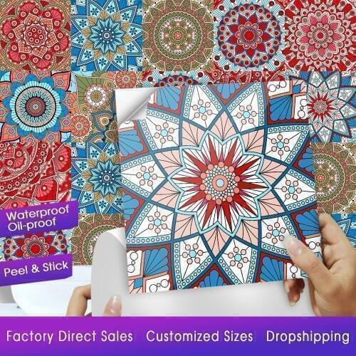 Colorful Mandala Tile With Designs Crystal Hard Floor Tile Wall Sticker Kitchen Washbasin Home Decor Poster Ground PVC Art Mural