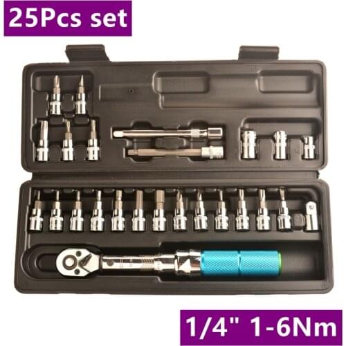 MXITA Bicycle torque wrench 25Pcs 1/4"DR 1-6Nm bike tools kit set tool bike repair spanner hand tool set