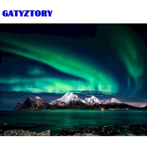 GATYZTORY Green Aurora Landscape Painting By Numbers Kit For Adults Beginner Handmade Artcraft Acrylic Paint Draw Canvas Photo