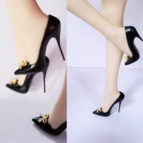 Custom Black High-heel Shoes Model For 1/6th Scale Female Doll Figure Toy