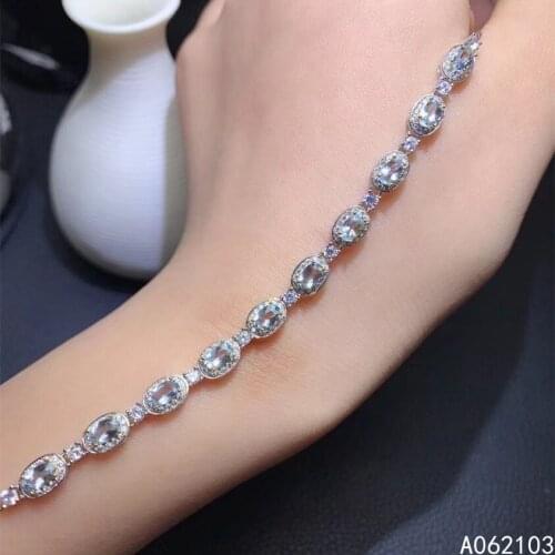 KJJEAXCMY fine jewelry 925 sterling silver inlaid natural Aquamarine Womens exquisite noble new gem hand bracelet support check