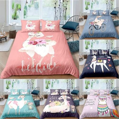 Bedding Set 3D Digital Alpaca Pattern 2/3pcs Pink Blue Duvet Cover Set Single Twin Double Full Queen King Size Bedroom Textiles