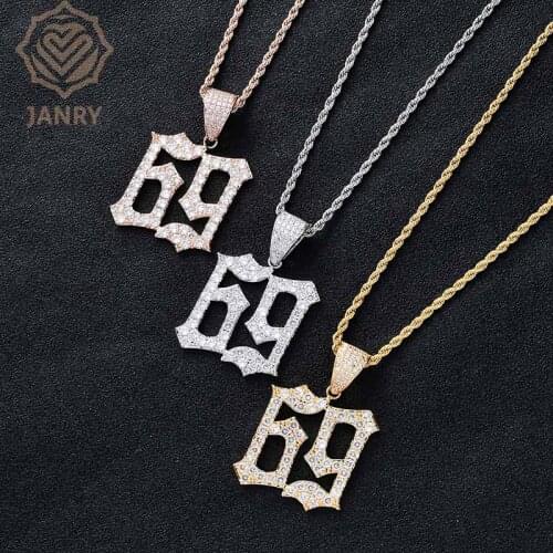 JANRY Cool Creative Numbers 69 Pendant Necklace Micro-inlaid Zircon Men Women Hip Hop Necklace With 60cm Chain
