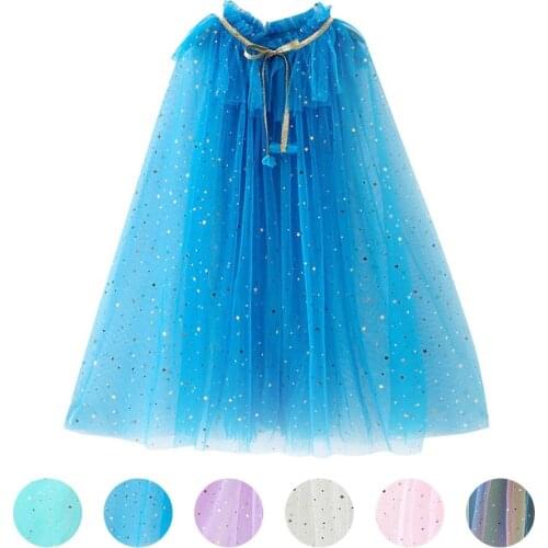Summer Girls Princess Party Accessories Cloak Cape Snow Queen Elsa Anna Rapunzel Aurora Sequins Tulle Mantle Halloween Costumes