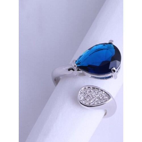 Love Monologue The Unique Blue Crystal Cubic Zirconia Water Drop Ring Silver Color Jewelry J0561 Size 6 / 7 / 8 / 9