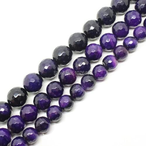 Mini. Order is $7 !10,12,14mm Faceted Purple Agates Round DIY Loose Beads 15"