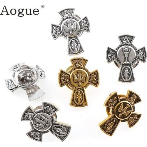 Trendy Brooches Pins Holy Grail Saint Christ Metal Badges Pigeon Cross Lapel Pins for Cothes Vintage Boutonniere Collar Jewelry