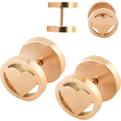 Fashion jewelry Cheater Ear Gauges Plugs and Tunnels Barbell Men Women Ring Piercing Earringscutting heart shaped 10mm rose gold