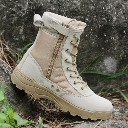 Men Tactical Military Army Boots Breathable Leather Mesh High Top Casual Desert Work Shoes Mens SWAT Ankle Combat Boot A10-20