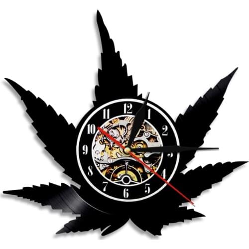 Leaf Laser Cut LP Vinyl Record Wall Clock Non-Ticking Home Decorative Silent Wall Hanging Watch Shadow Modern Design Wall Art