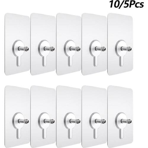 10/5Pcs Punch-free Non-marking Screw Stickers Adhesive Wall Hooks Hanger Bathroom Kitchen Hardwall Drywall Picture Hanging Kit