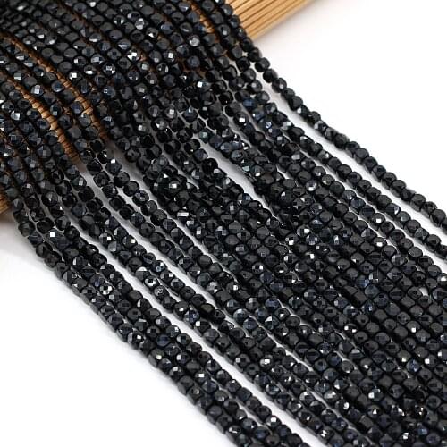 New Beaded Natural Semi-Precious Stones Faceted Irregular Black Tourmaline Square Beads for Jewelry Making DIY Bracelet 4x4mm