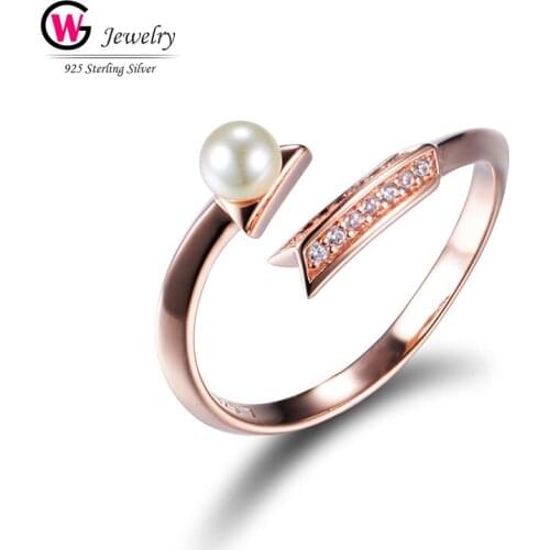 OL Open Rings 925 Silver Classical Arrow Ring With Pearl Fashion Ring Women Adjustable Engagement Wedding Gift Mujer Jewelry