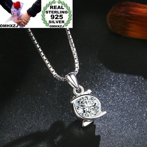 OMHXZJ Wholesale European Fashion Woman Girl Party Wedding Gift Hug AAA Zircon S925 Sterling Silver Necklace Pendant Charm CA127