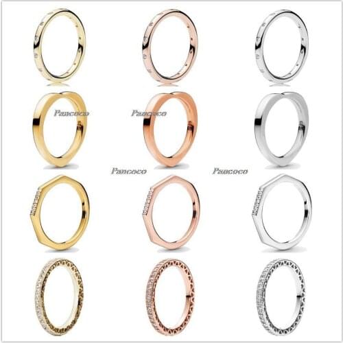 Authentic 925 Sterling Silver Rose Golden Signature Hearts Rings For Women Wedding Party Europe Fashion Jewelry