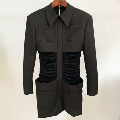 2020 Autumn Winter Dress Long Sleeve Widened Shoulder Black Personality Temperament Evening Elastic Waist Pencil Women Dress New