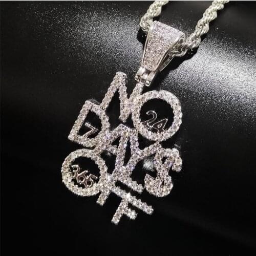 Bling Iced Out Letters Pendant Necklace NO DAYS OFF AAA Zircon 2 Colors Mens Necklace Fashion Hip Hop Jewelry Gifts