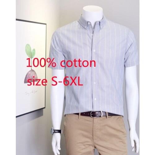 New Arrival 100%cotton Men Spring Summer Fashion Stripe Short Sleeve Casual Shirts Striped Plus Size S M L XL2XL 3XL 4XL 5XL 6XL