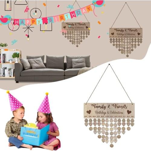 Family and Friends Wooden Birthday Reminder Calendar Birthday Tracker Wall Hanging Plaque Board Sign DIY Home Decoration Gifts
